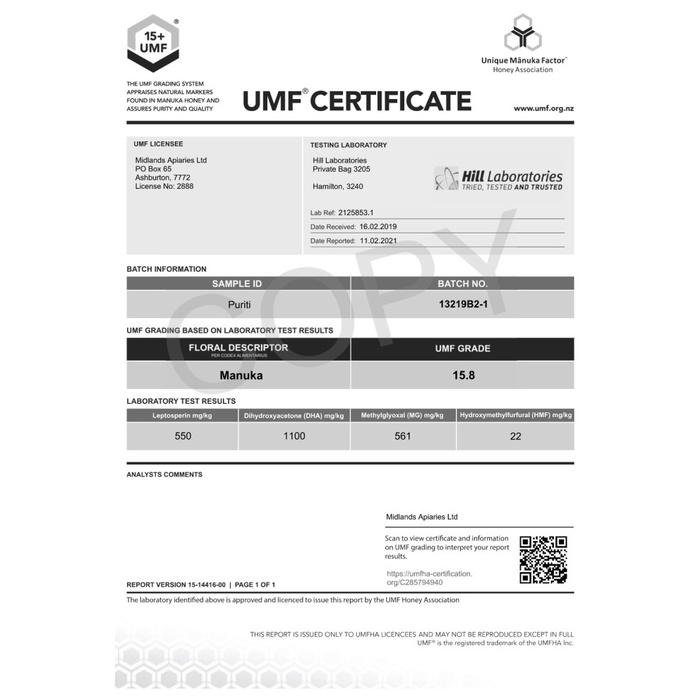 

BARANG TERLARIS Puriti Raw Premium Manuka Honey UMF 15+/MGO 550+ 250 gr