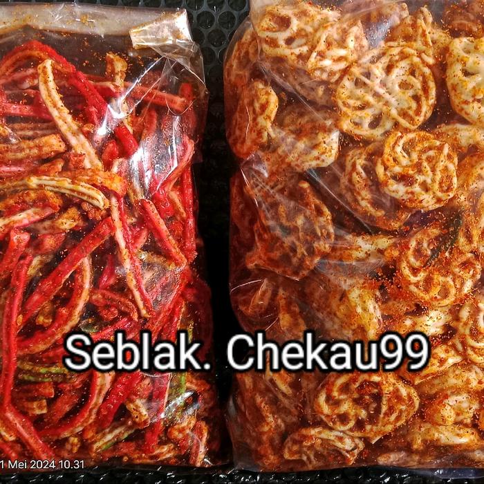 

BUNDLING Paket hemat 1kg seblak kerupuk pedo 500gr dan jaat beton 500gr pedas daun jeruk Snacks