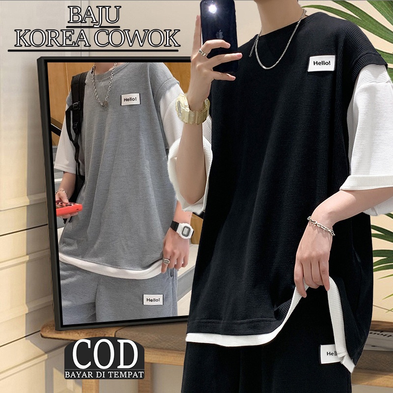 HOT PRODUCT Baju Satu Set Pria Baju Setelan Korea Baju 1 Set Korean Style Baju Set Setelan Kaos Dan