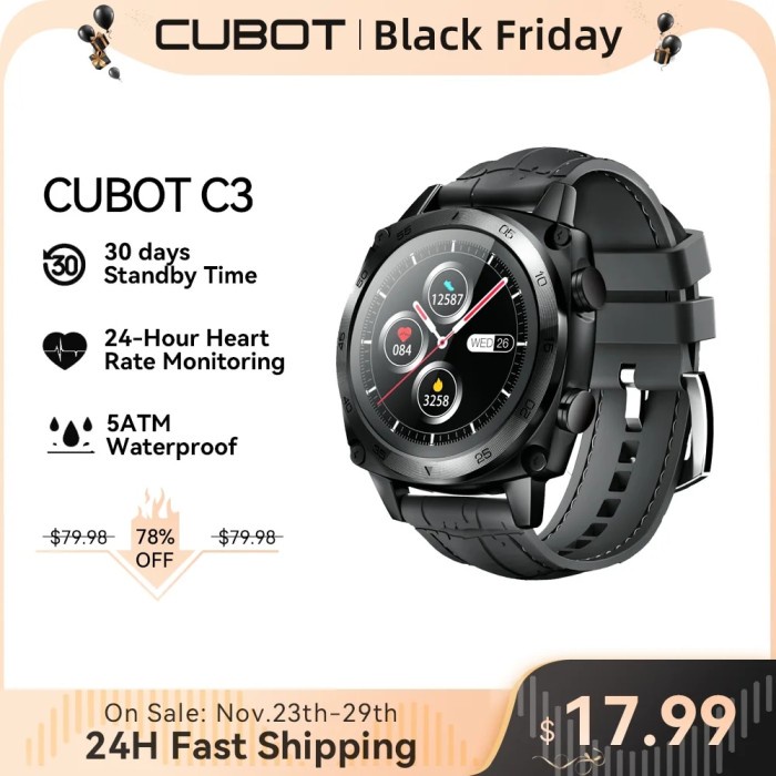 Cubot C3 SmartWatch Sport Heart Rate Sleep Monitor 5ATM Waterproof