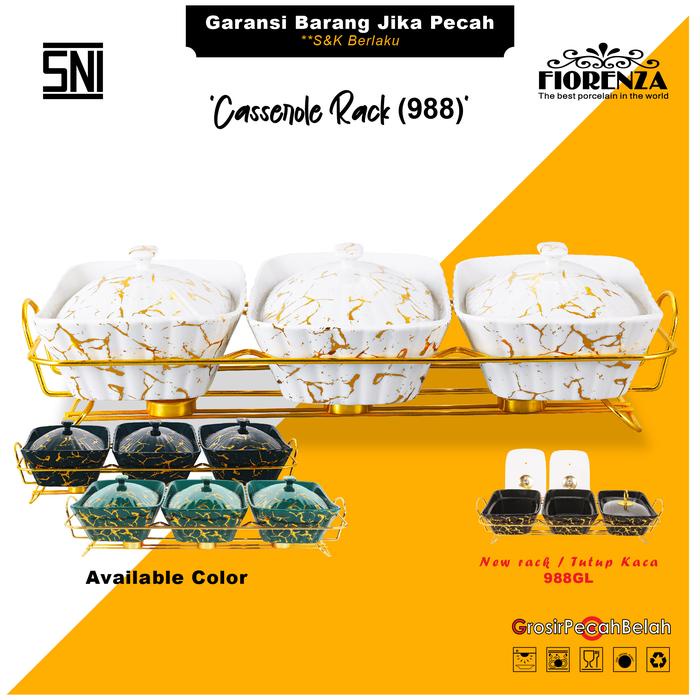 Wadah Saji Penghangat Casserole Basi Set Motif Marble Fiorenza 988