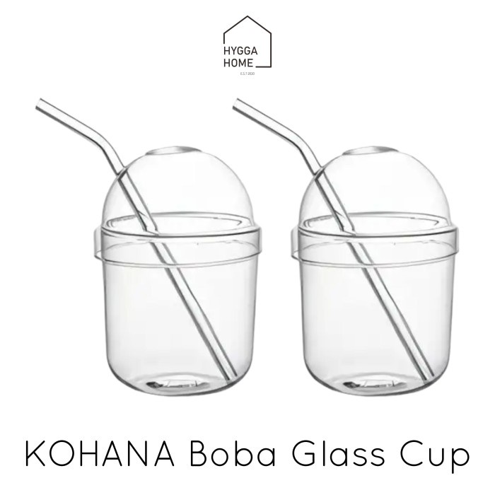KOHANA Gelas Kaca Boba dengan Sedotan Lucu Estetik/ Borosilicate Glass Boba Cup