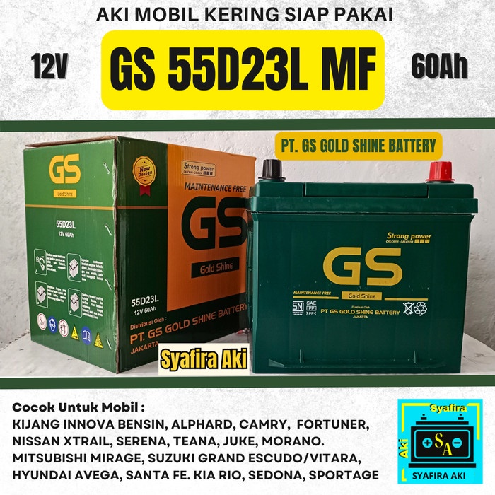 Aki mobil / battery GS MF type 55D23L 12v-60Ah Accu kering