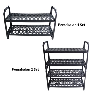 BEST SELLER RAK SEPATU 2 SUSUN - RAK BESAR TEMPAT SANDAL SEPATU KOKOH PLASTIK BISA DITUMPUK - HITAM