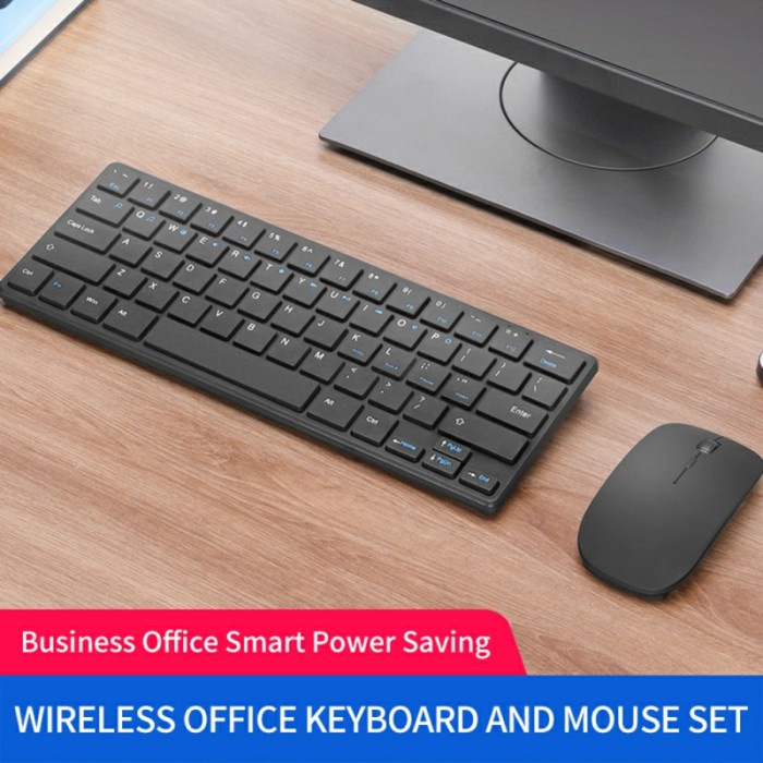 Keyboard Wireless Mouse Set Slim Premium USB 64 Keys Tanpa Kabel Cable