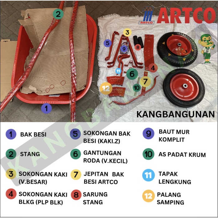 [SPAREPART] Gerobak Bak Pasir Angkong Sorong Cor Merah Artco Original Besi