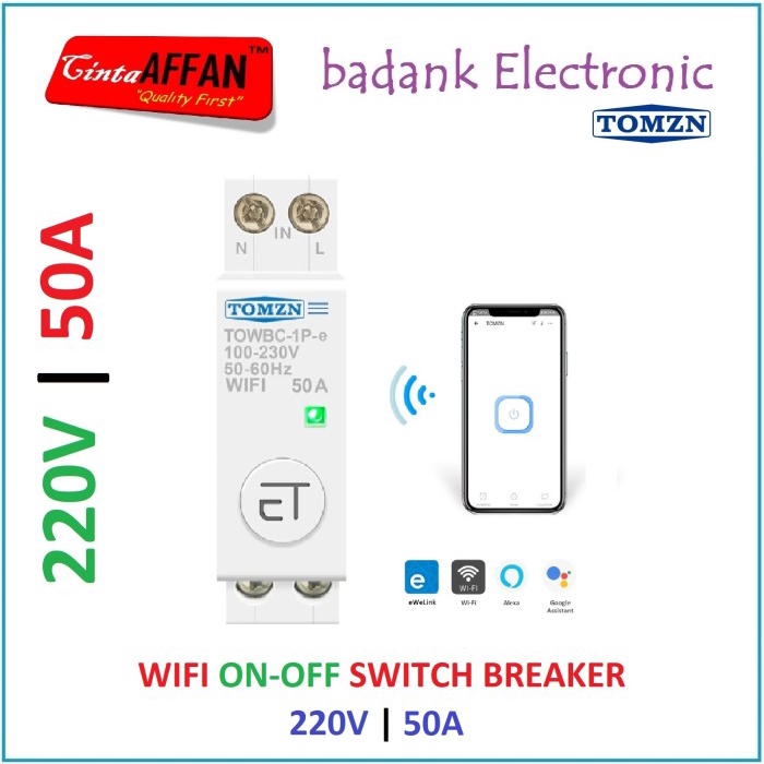 TERMURAH EWELINK WIFI 1 PHASE ON-OFF SWITCH BREAKER 50A 220VAC DIN RAIL TERLARIS