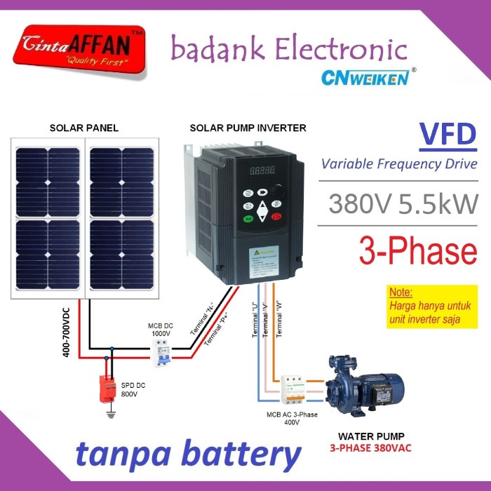 TERMURAH SOLAR WATER PUMP INVERTER 3-PHASE 5.5KW 8HP 13A OUTPUT 380VAC VFD