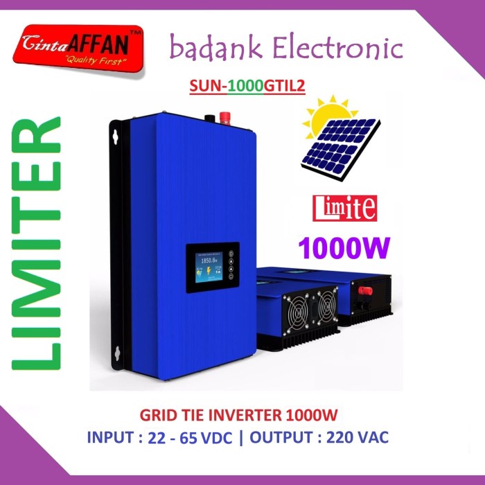 TERMURAH 1000W MPPT SOLAR ON GRID TIE GTI INVERTER 22-65VDC LIMITER