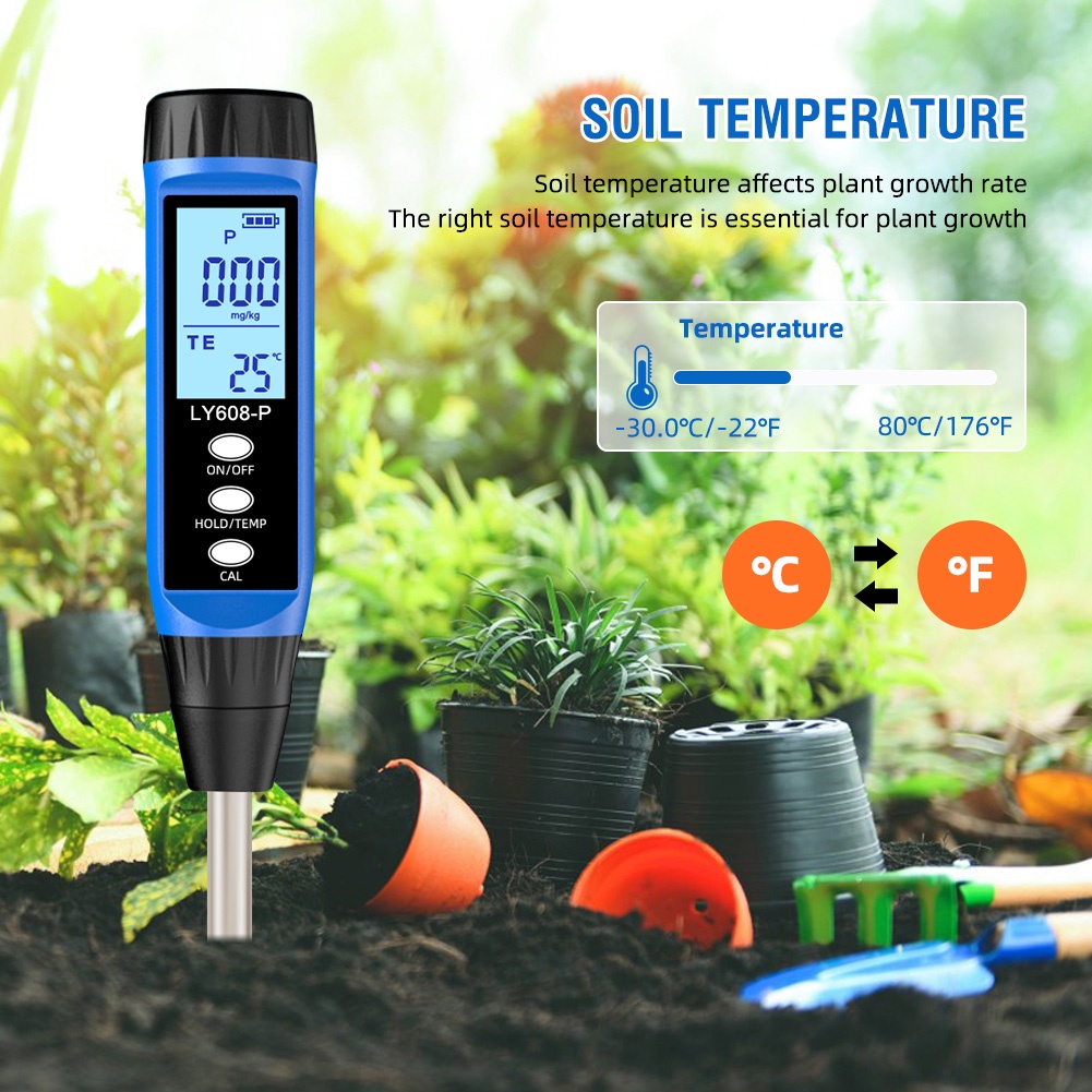 Digital Soil Phosphorus Meter Soil Nutrient Tester Phosphorus Temperature Tester for Gardens Orchard