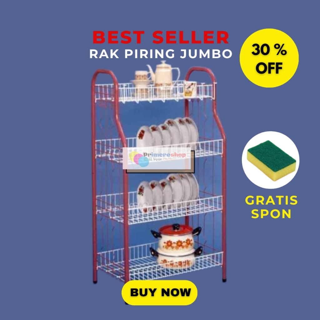 HJK Rak Piring Wastafel Stainless 4 Susun Jumbo / Rak Cuci Piring Gelas Besar