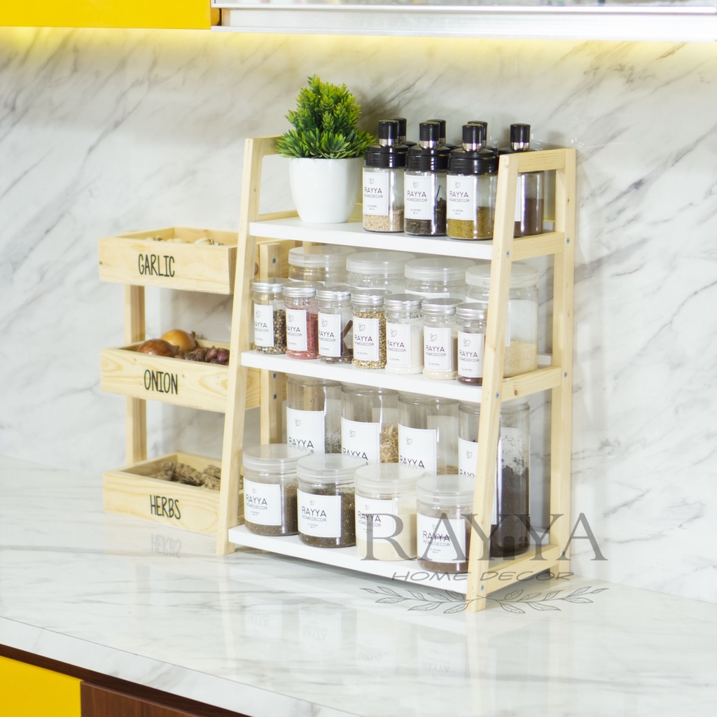 HJK JUMBO rak 3 tingkat estetik/ rak kayu besar/ rak dapur 3 susun