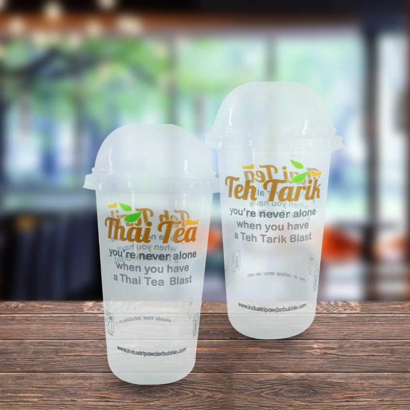 HJK GELAS PLASTIK - CUP PRINTING UK 16 OZ ( Thai Tea x Teh Tarik ) 50 PCS
