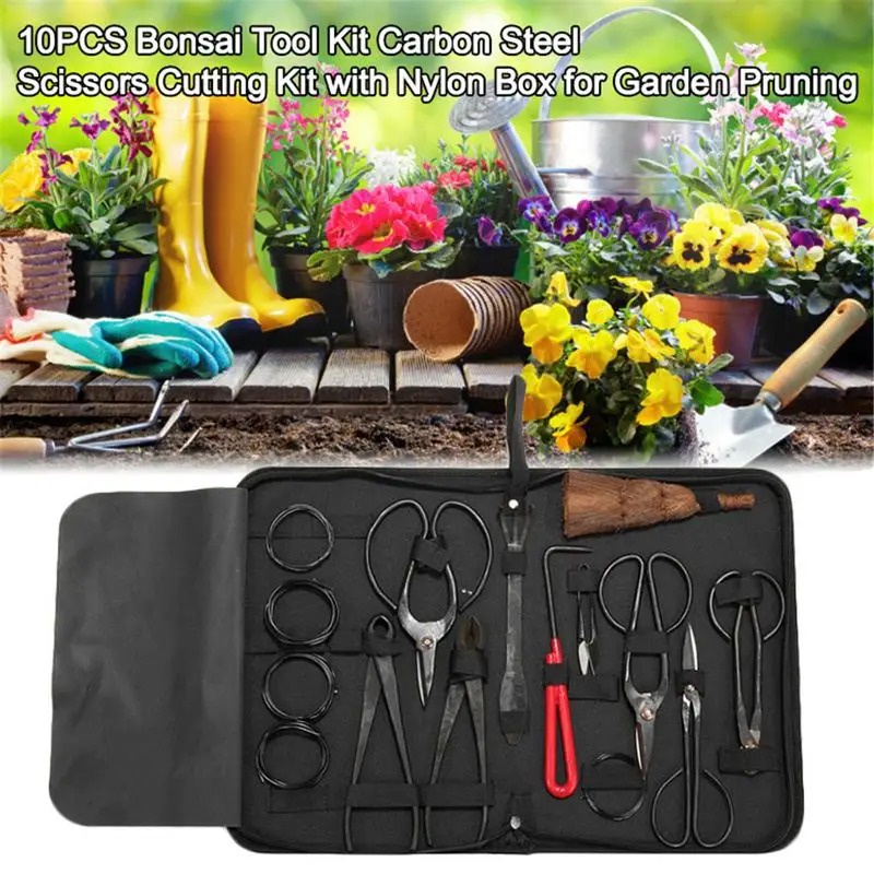 10PCS Bonsai Tools Set Cutter Scissors Pruning Shears Set For Garden Pruning Tools Bonsai Styling To