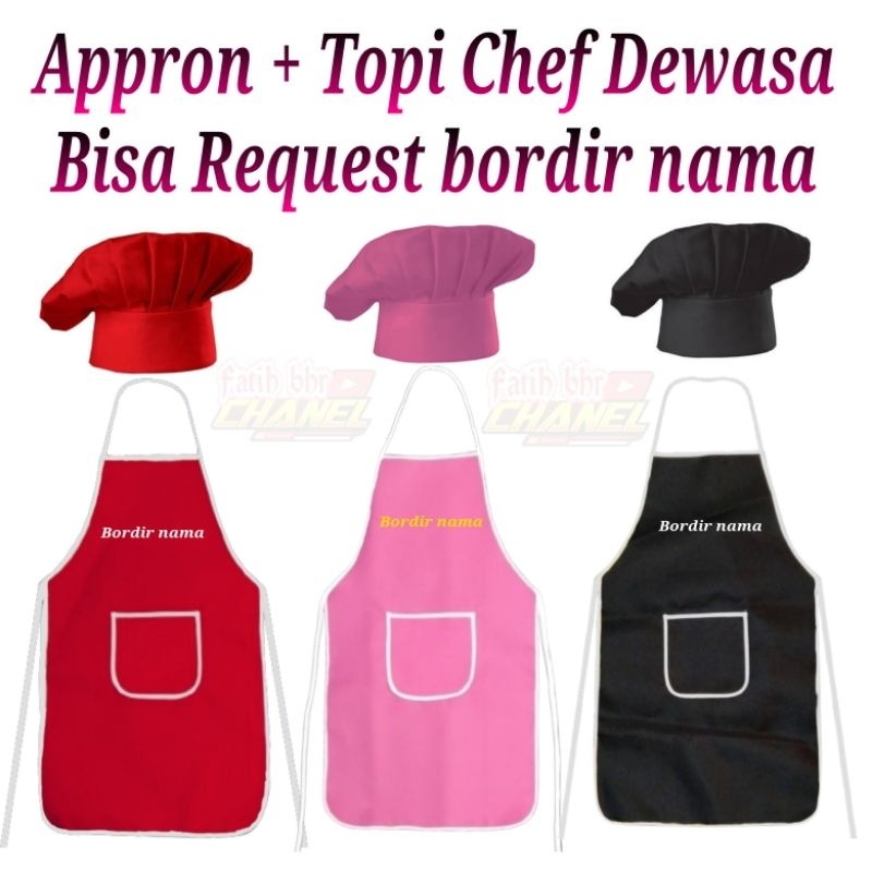 HJK Celemek Dan Topi Chef Dewasa / chef apron and hat