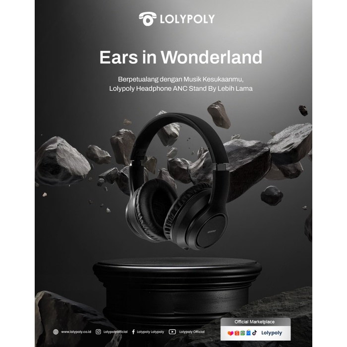 Lolypoly Headphone Bluetooth ANC Active Noise Cancelling With Bass