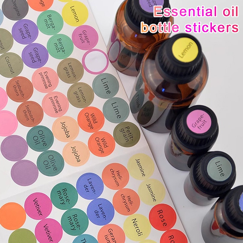 1Set 192 Pcs Pre-Printed Essential Oil Bottles Cap Lid Labels Round Circle Stickers Colorful For ALL