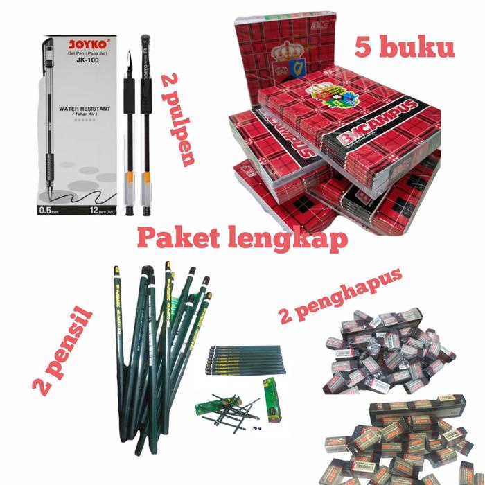 

( PROMO PAKET LENGKAP PERALTAN SEKOLAH ) 5 BUKU BMCAMPUS + 2 PULPEN JOYCO JK 100 + 2 PENSIL 2B + 2