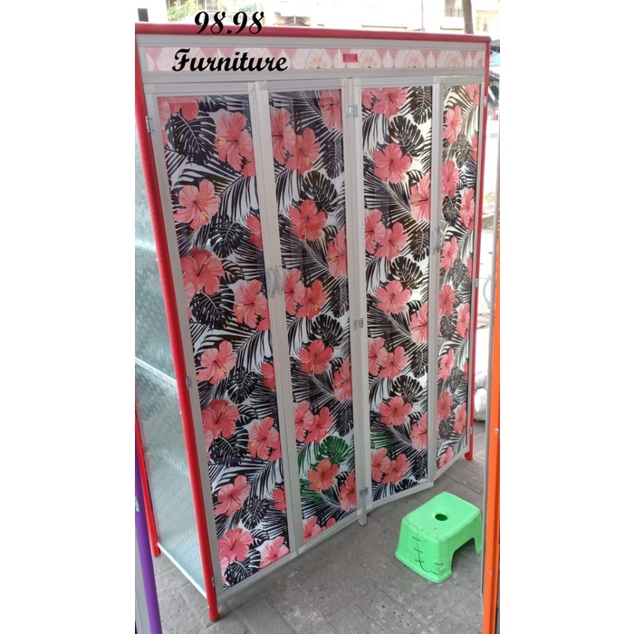 Rak Piring Alunium 4 Pintu Motif - Rak Piring Kaca 4 Pintu - Medan