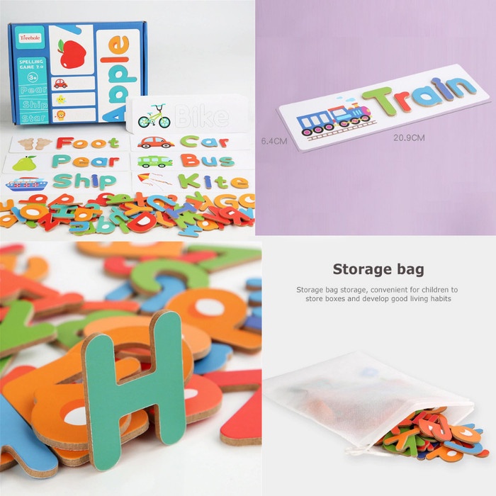 

Mainan Anak Laki Laki Perempuan Edukasi Spelling Apple Kayu Puzzle 3D Kode 1177