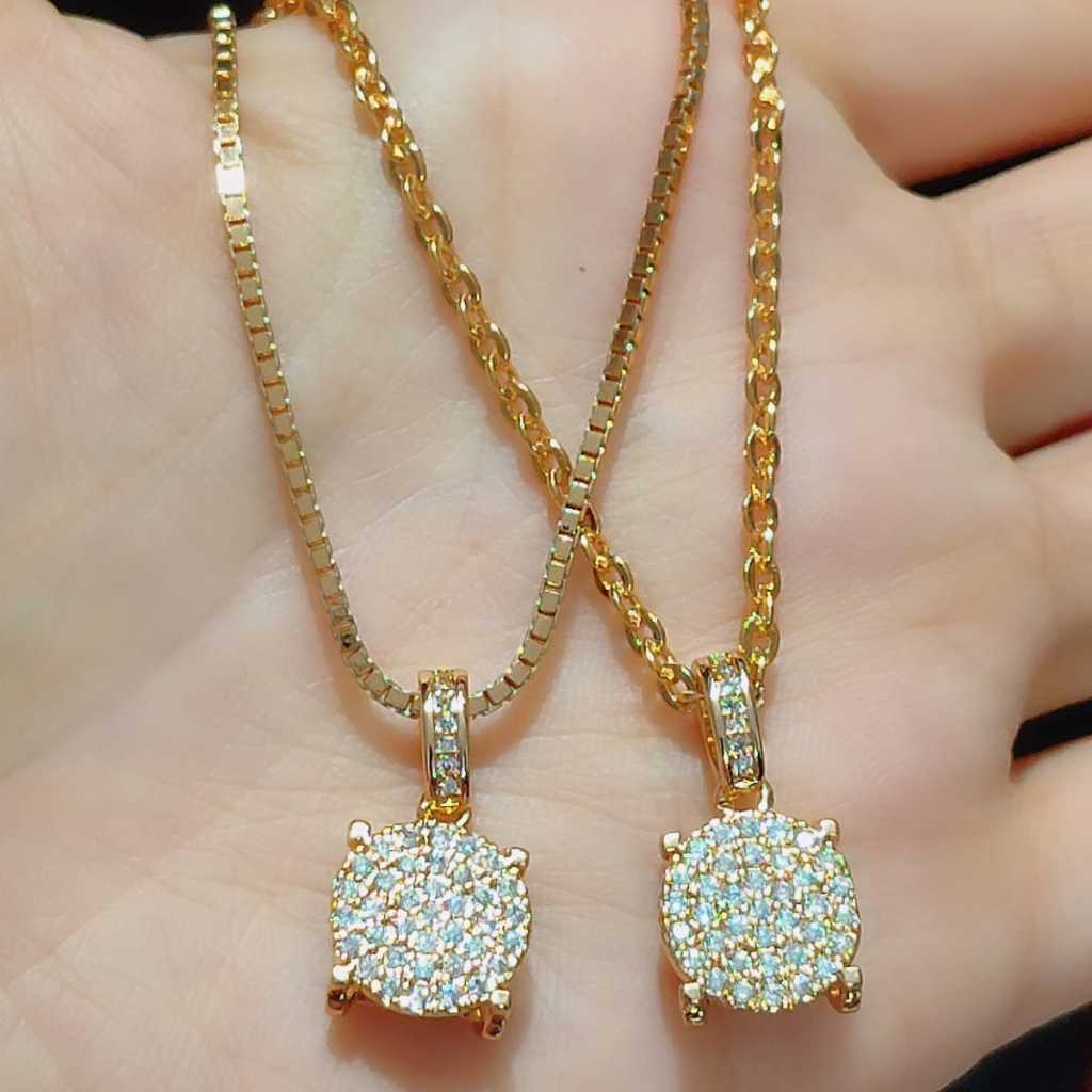Kalung dewasa kalung set leontin 60cm kalung anti karat rantai italy kaca nori kaca-bestjewelry