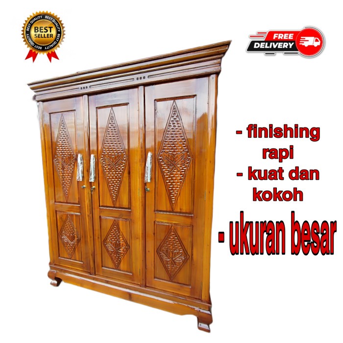JAYAmart- lemari jati / lemari kayu jati 3 pintu jumbo