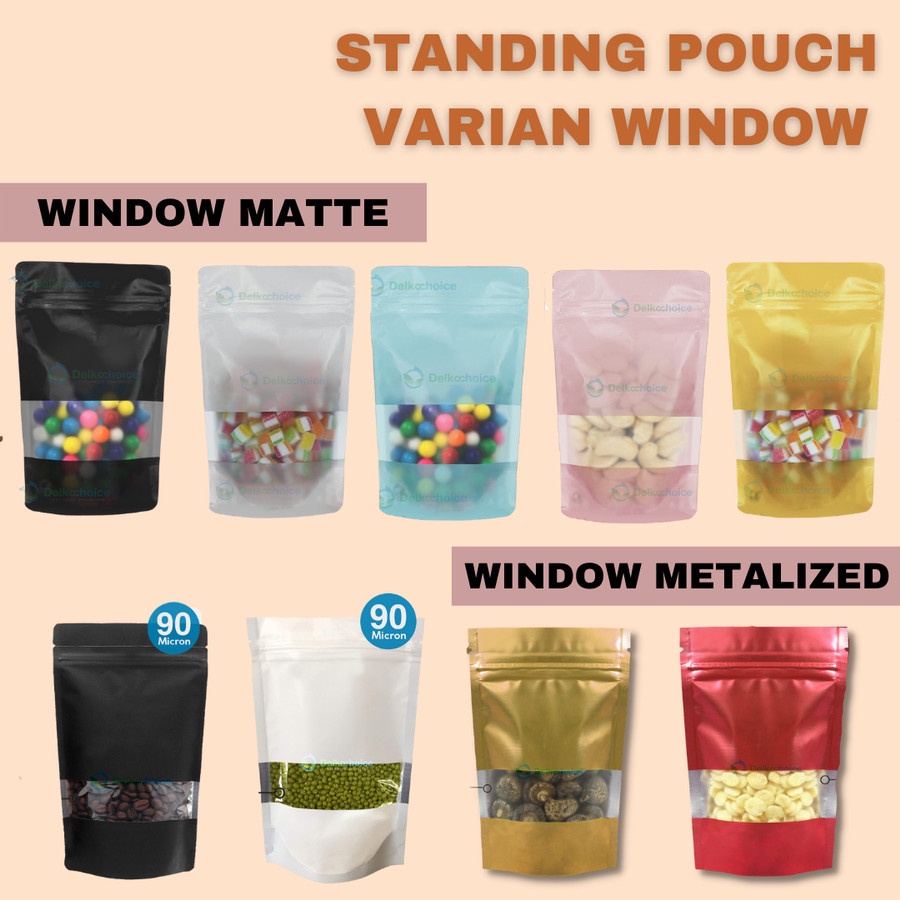 

Standing Pouch Matte Varian Window Colour Premium Packaging Ziplock Kemasan Snack Satuan Per 50 Pcs