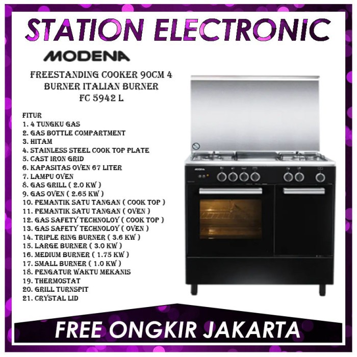 BISA GOSEND MODENA FC-5942L / FC5942L Kompor with Oven Freestanding 4 Tungku