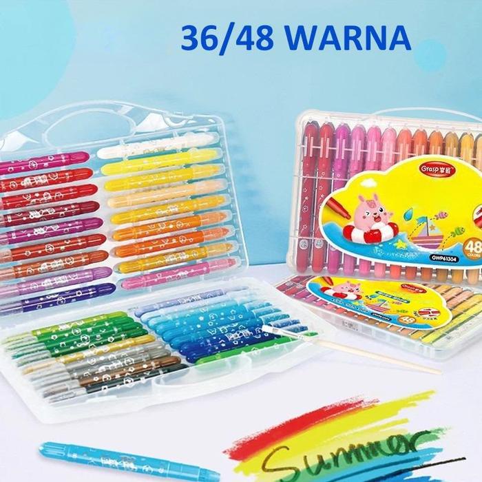 

CODGrasp Crayon Set 48/36 Warna Mata Sedang Silky Crayon Water Soluble Crayons Krayon Licin Grasp