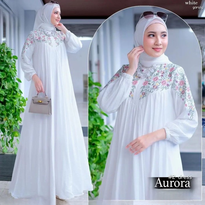 Terlaris Gamis Wanita Crinkle Airflow Terbaru Aurora Bo Dress Bordir Putih Jumbo Ld 130 Cm Baju