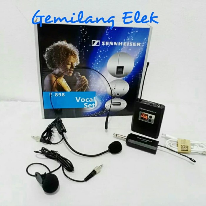 Mic Wireless SENNHEISER E-898 Headset dan Clip On langsung charger usb