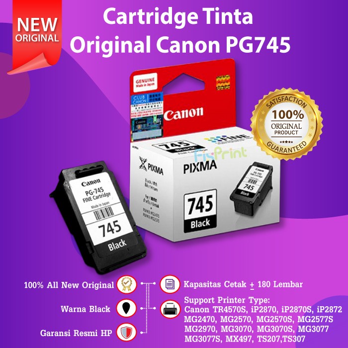 Cartridge Original Pg745S 745S Printer Canon Mg2570S Tr4570S Mg2570