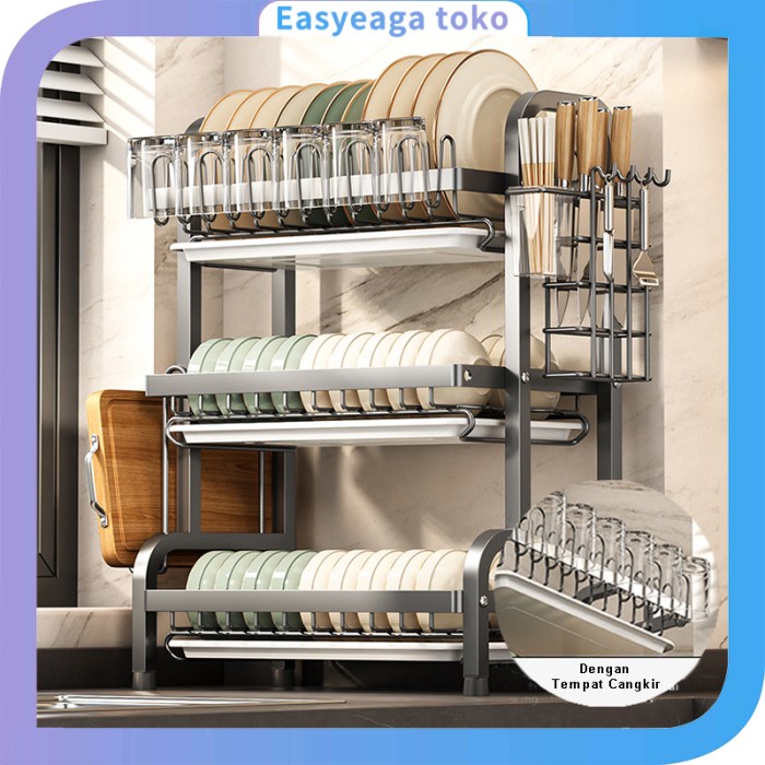 SPECIAL Rak Piring Stainless Rak Dapur Mangkuk Piring Dengan Tempat Cangkir