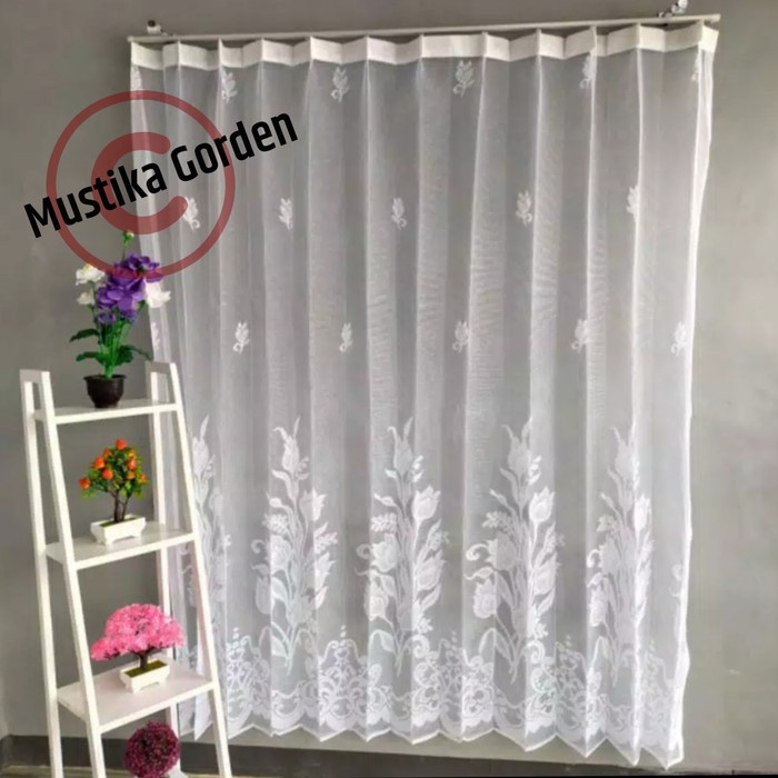 ADT- Gorden Vitrase Brokat Tirai Hordeng Tipis Dalaman Putih Gordyn Gordeng