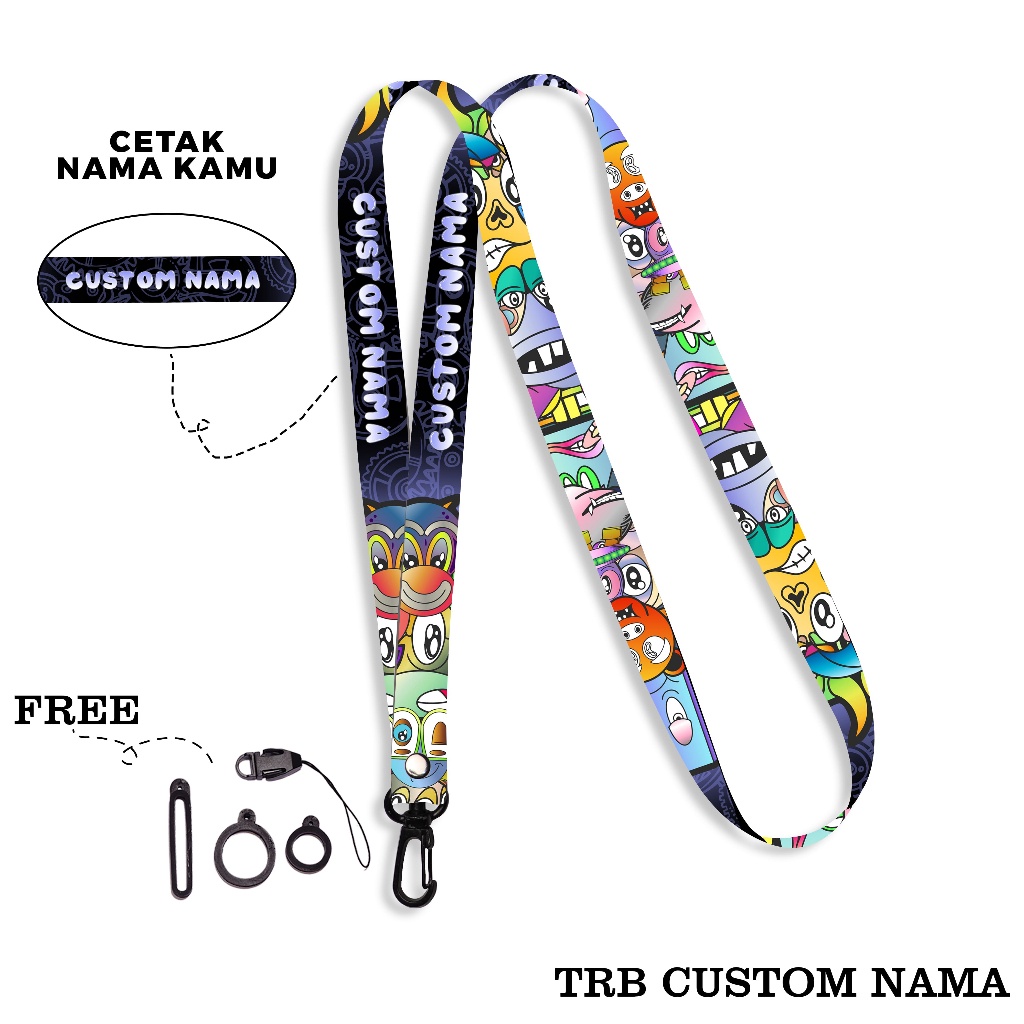 

iK! Lanyard Custom Nama Free Oring Holder Lanyard Custom Satuan Tali Hp Gantungan Strap Phone