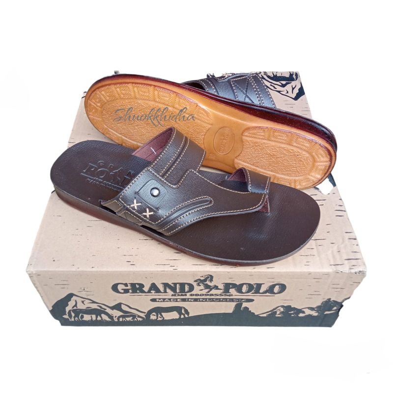 DISKON SANDAL GRAND POLO PRIA KULIT SAPI ASLI ORIGINAL CLASSIC SERIES SANDAL SLIDE PRIA KULIT POLO