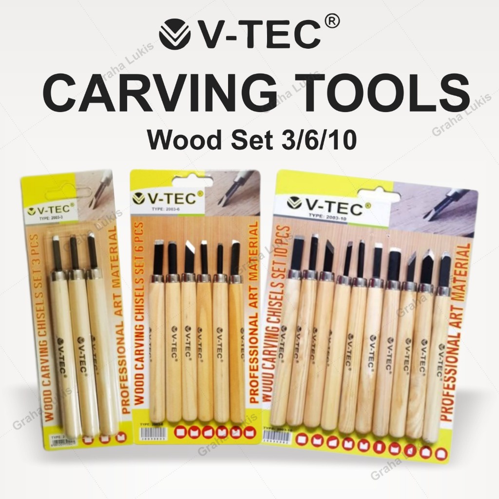 

iK! V-TEC CARVING TOOLS WOOD SET 3 / 6 / 10 / PISAU UKIR / CUKIL KAYU / ALAT PAHAT