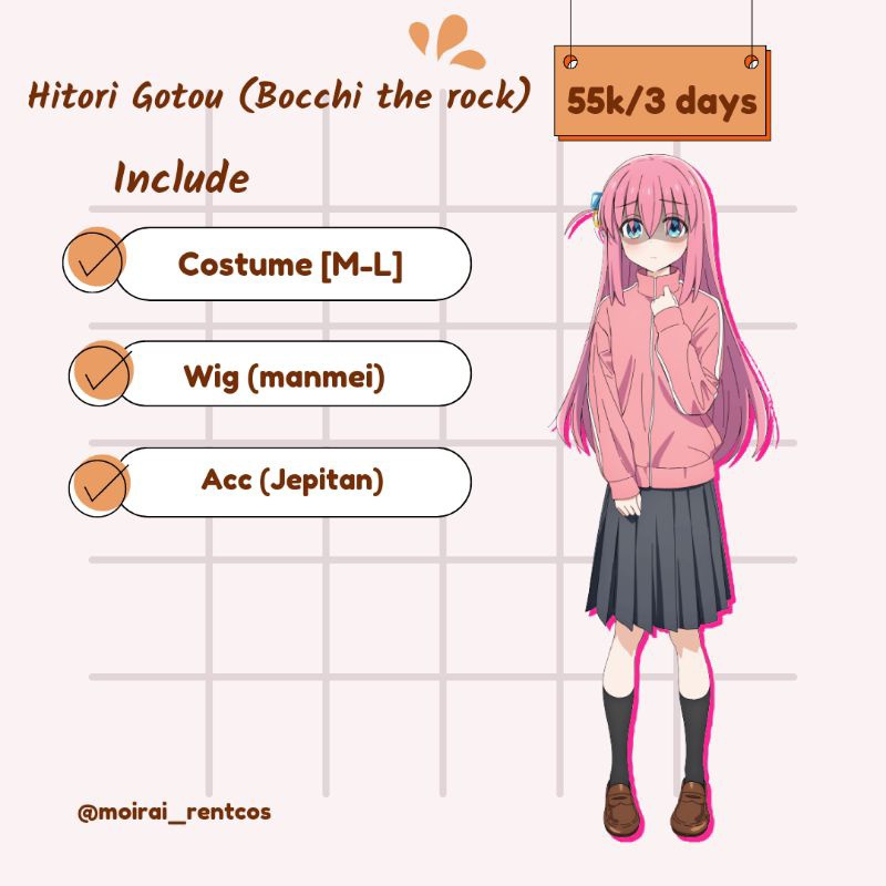 RENTAL COSTUME COSPLAY HITORI GOTOU BOCCHI THE ROCK