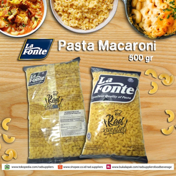 

Ready La Fonte Macaroni 500Gram, Spesial Pasta, Best Price!