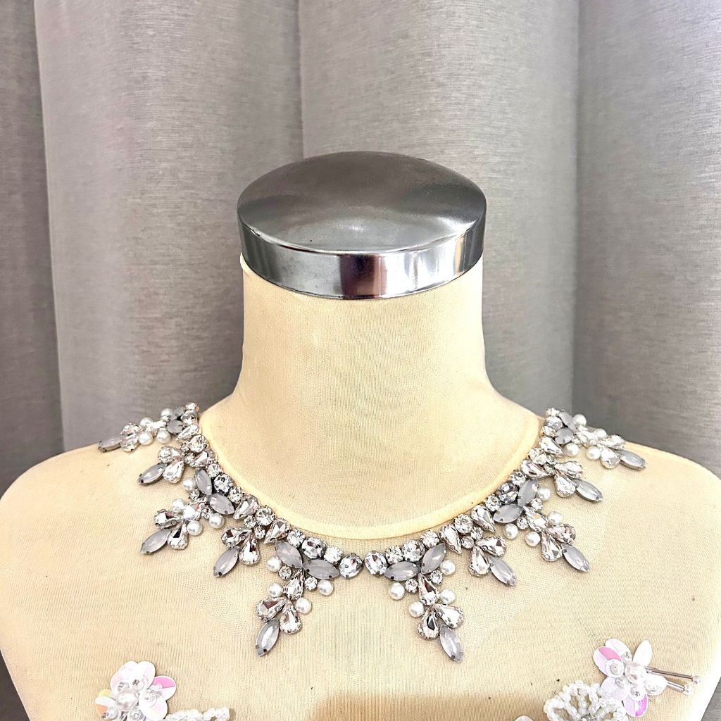 Payet Rangkai Leher Mutiara N83 Kristal Mewah Instan Tempel Aksesoris Kebaya Baju Pesta