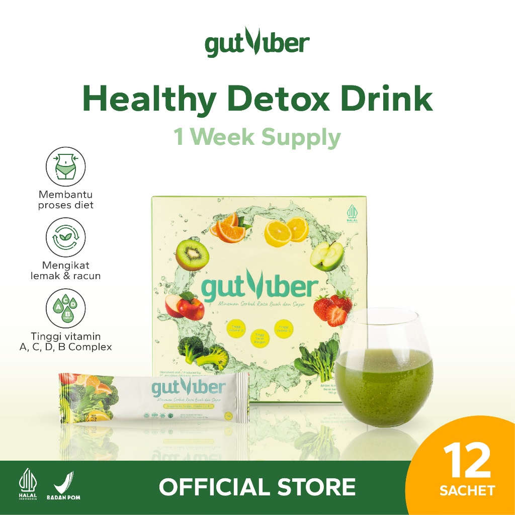 

( PROMO ) GutViber - Minuman Serat Fiber Drink Detox Rasa Sayur dan Buah Isi 12 Sachet BEST SELLER