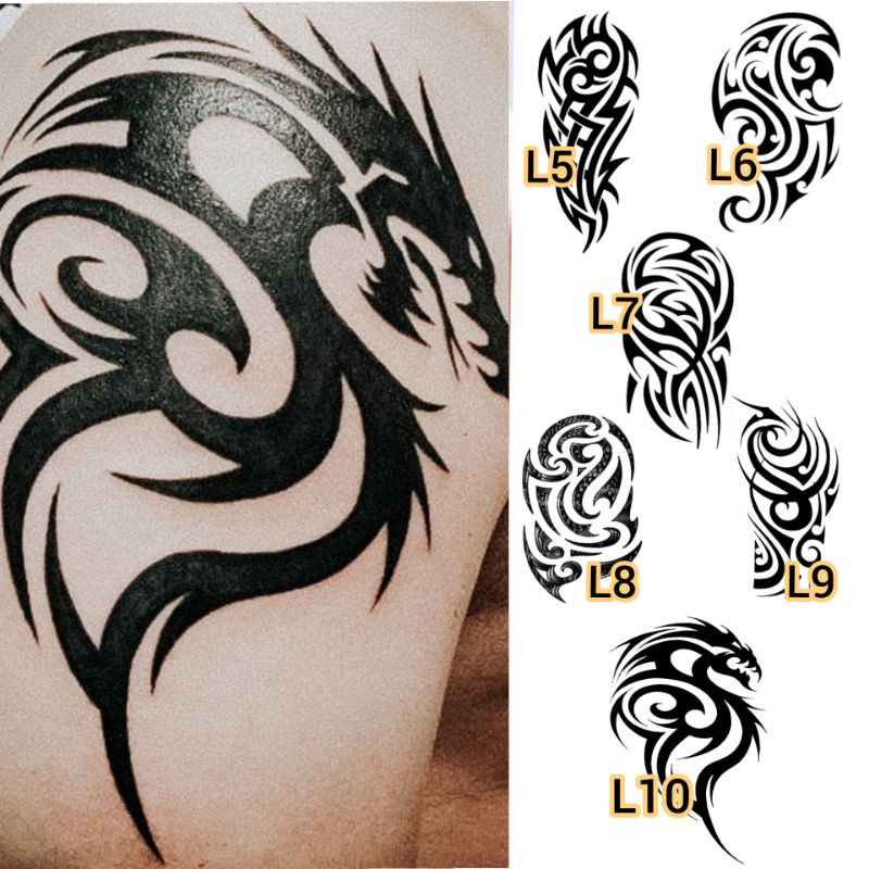 Tato Basic Tahan 5-7 Hari Tato Temporer Naga Tato tribal Tato pria lengan Stiker Tato Minimalis -