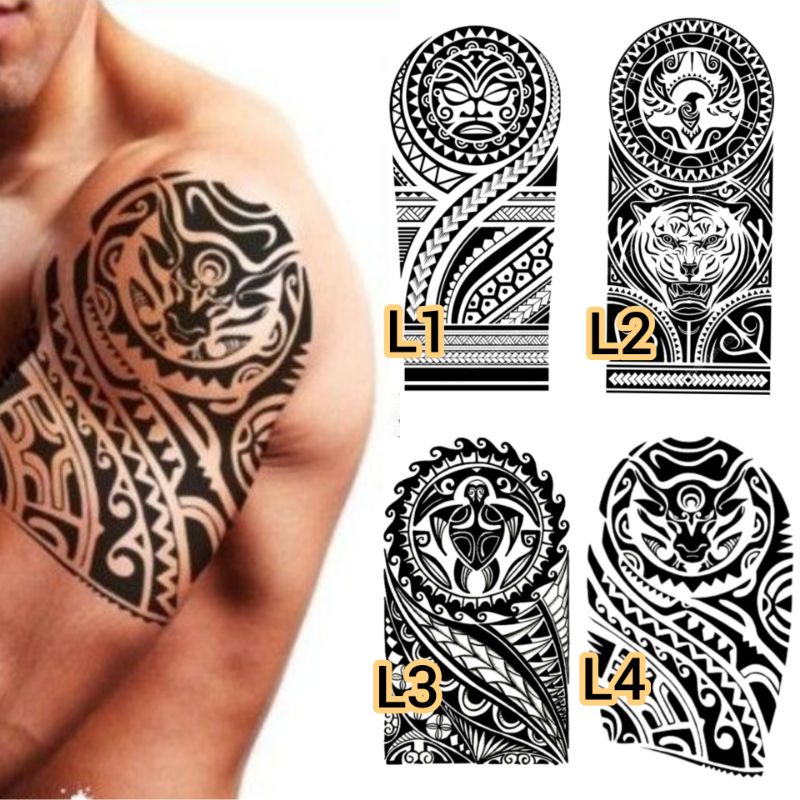 Tato Basic Tahan 5-7 Hari Tato Temporer Tribal Tato simple pria setengah lengan Stiker Tato