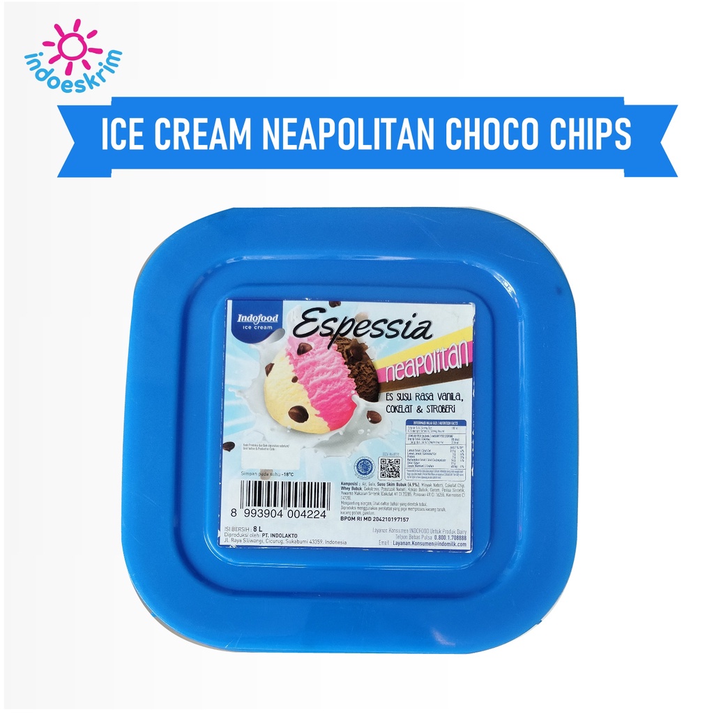 

Ice Cream Neapolitan Choco Chips IndoEskrim 8 Liter