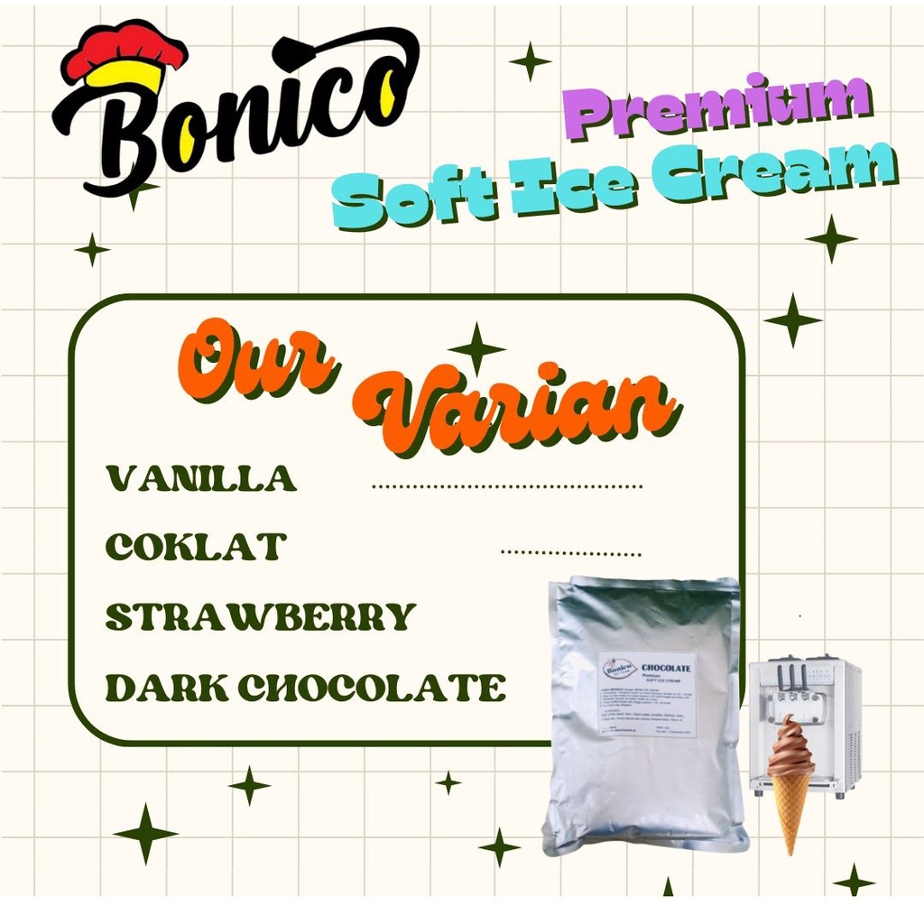 

BONICO VANILLA SOFT ICE CREAM POWDER 500gr PREMIUM RESTO bubuk es krim mesin VANILA cone frizco