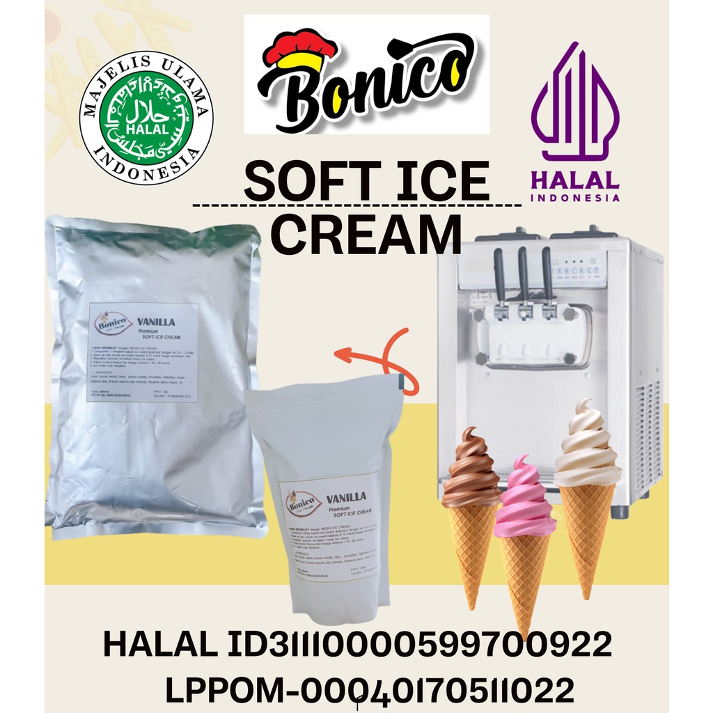 

Bonico VANILLA GOLD Soft Serve Ice Cream Powder 1 kg premix Serbuk Tepung bubuk es krim VANILA soft