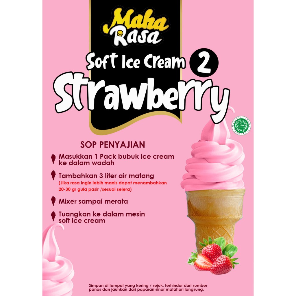 

Maha rasa Bubuk Ice cream Rasa Strawberry Premium Soft Ice Cream 2 ( 1 Kg )