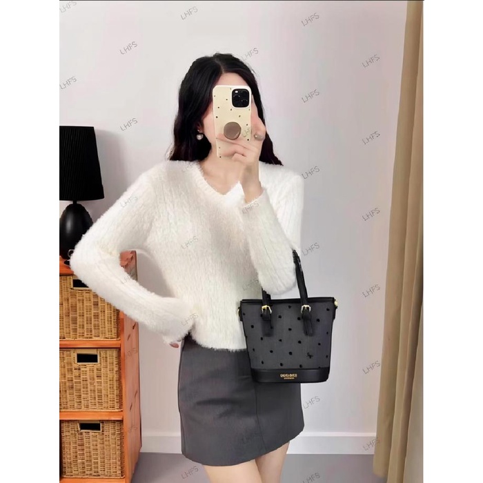 Arsofashionshop/Blouse Panjang Bulu Krah V 3961/Pakaian Casual Wanita Korea Baju Rajut Lengan
