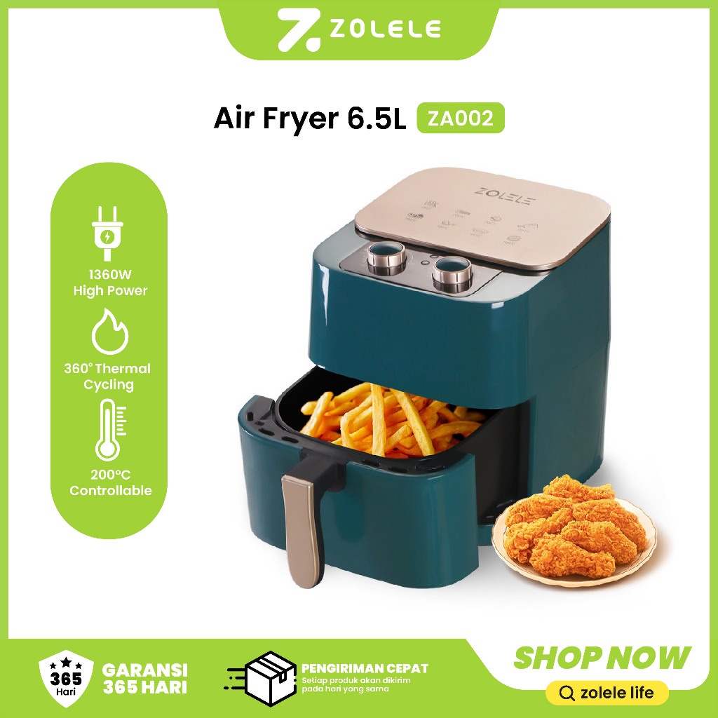 ZOLELE Air Fryer Penggoreng Tanpa Minyak 6.5L Mesin Elektrik Penggorengan Low Watt Panci Serbaguna