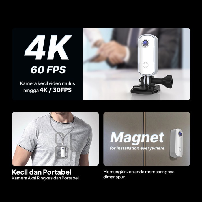 Terlaris SJCAM C100 Plus Body action camera thumb magnetic High resolution